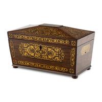 A Regency Brass Inlaid Rosewood Tea Caddy