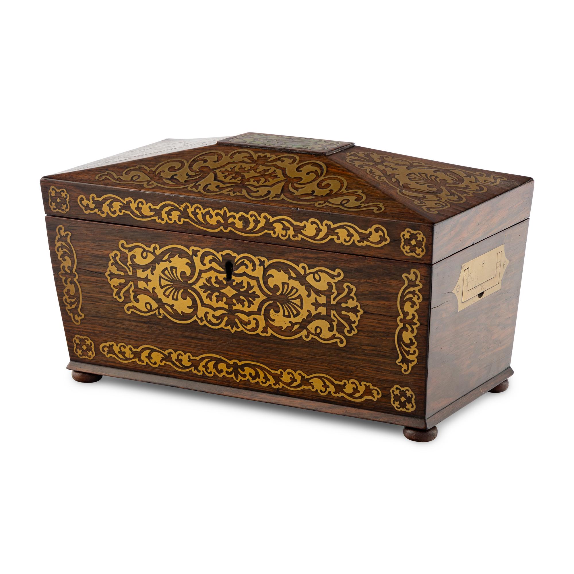 A Regency Brass Inlaid Rosewood Tea Caddy