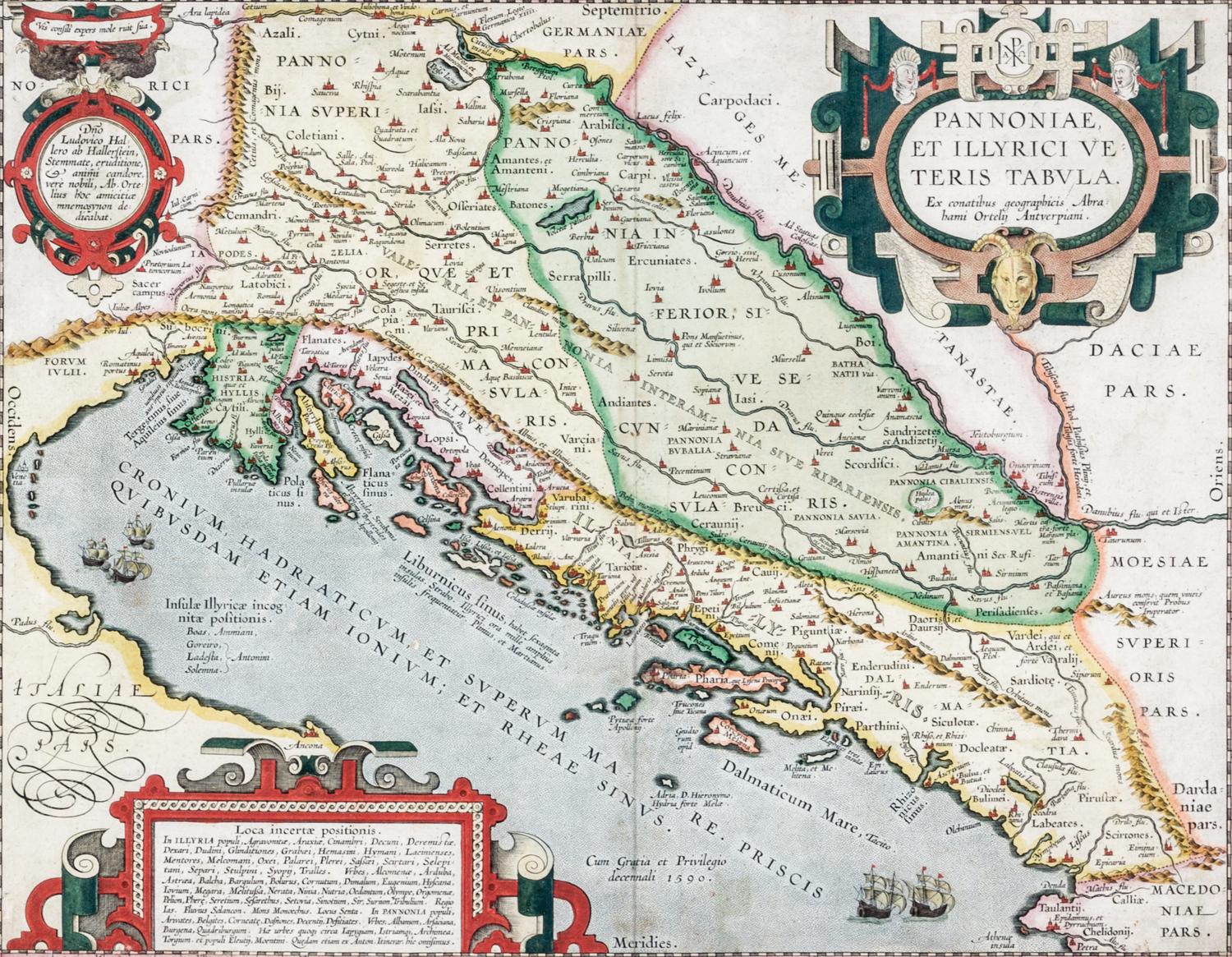 (MAP) ORTELIUS, ABRAHAM. Pannoniae, et Illyrici ve Teris Tabula. Ex contibus geographics ABRA hami Ortely Antuerpiani. Antwerp, c.1590.