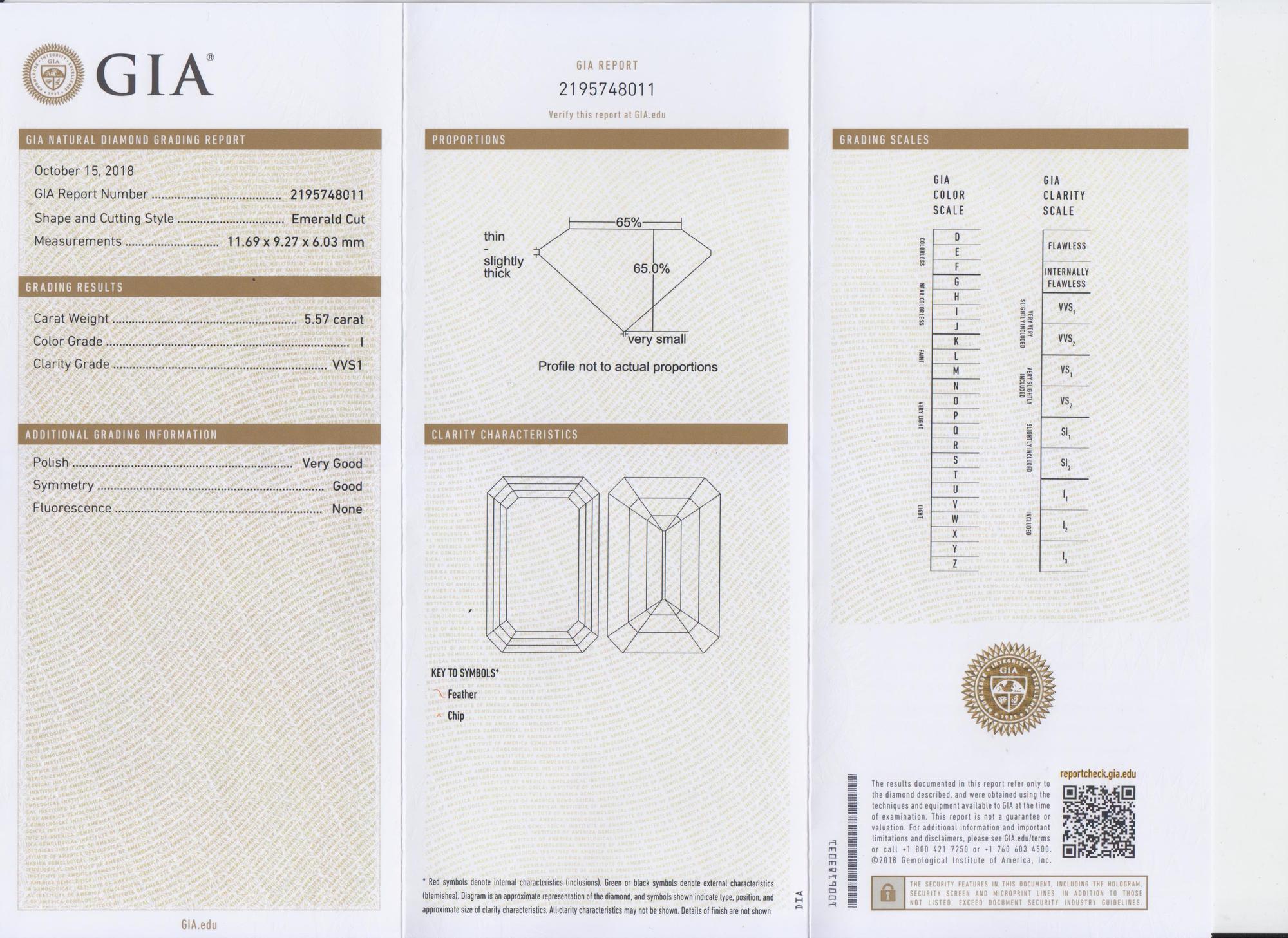 A 5.57 Carat Octagonal Step Cut Diamond,