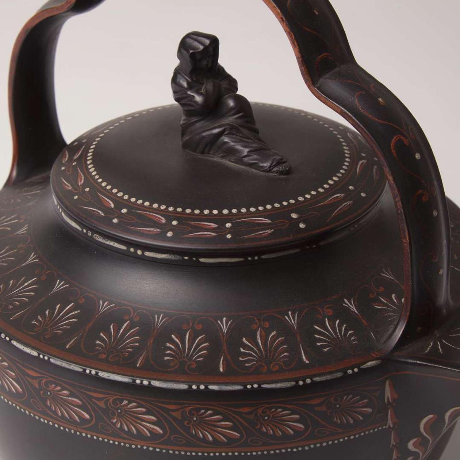 A Wedgwood Encaustic-Decorated Black Basaltes (Basalt) Rum Kettle UK, 1770s