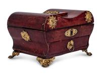 A Gilt Metal Mounted Leather-Veneered Jewelry Casket