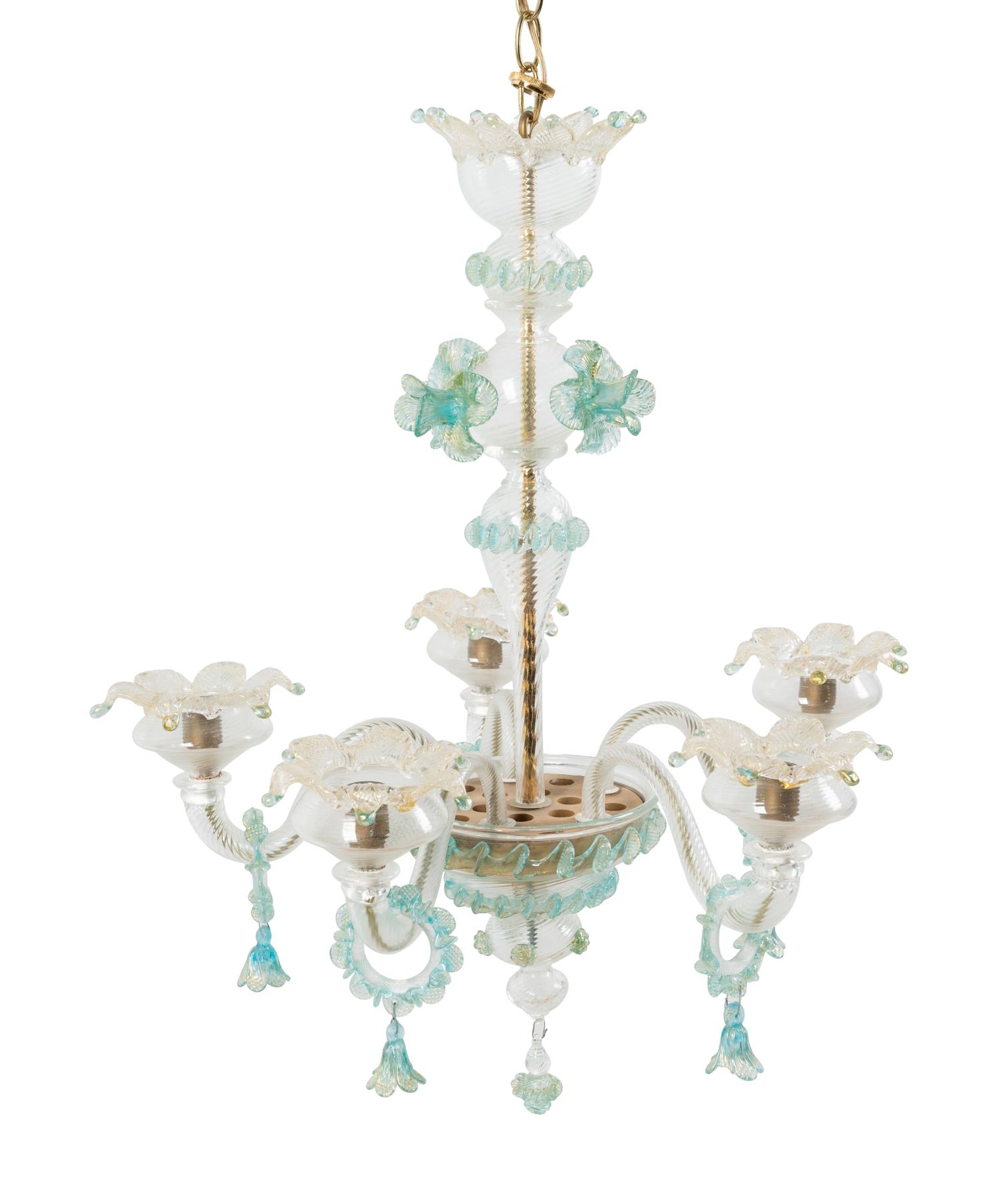 A Venetian Glass Five-Light Chandelier
