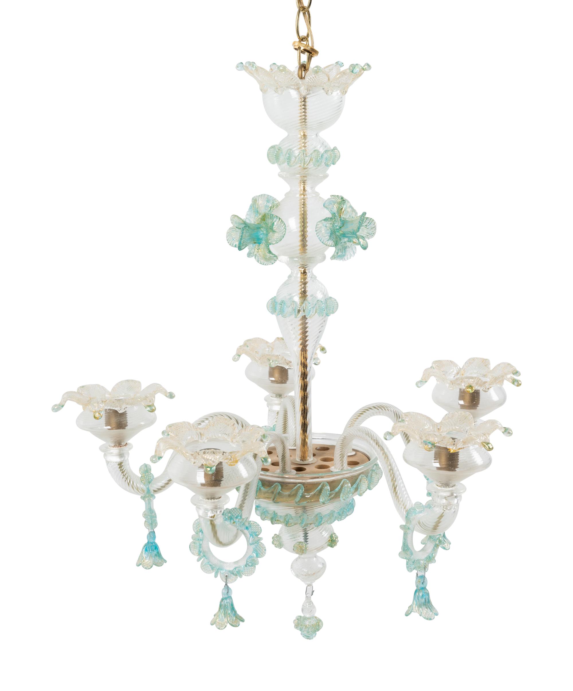 A Venetian Glass Five-Light Chandelier