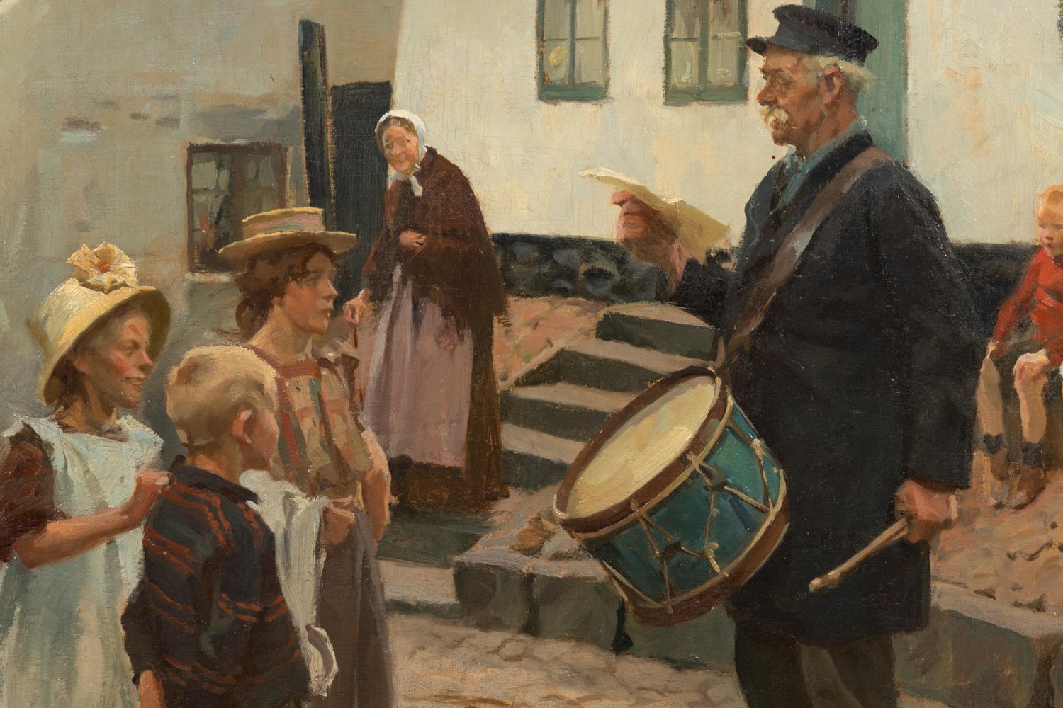 Villagers on Street with Drummer