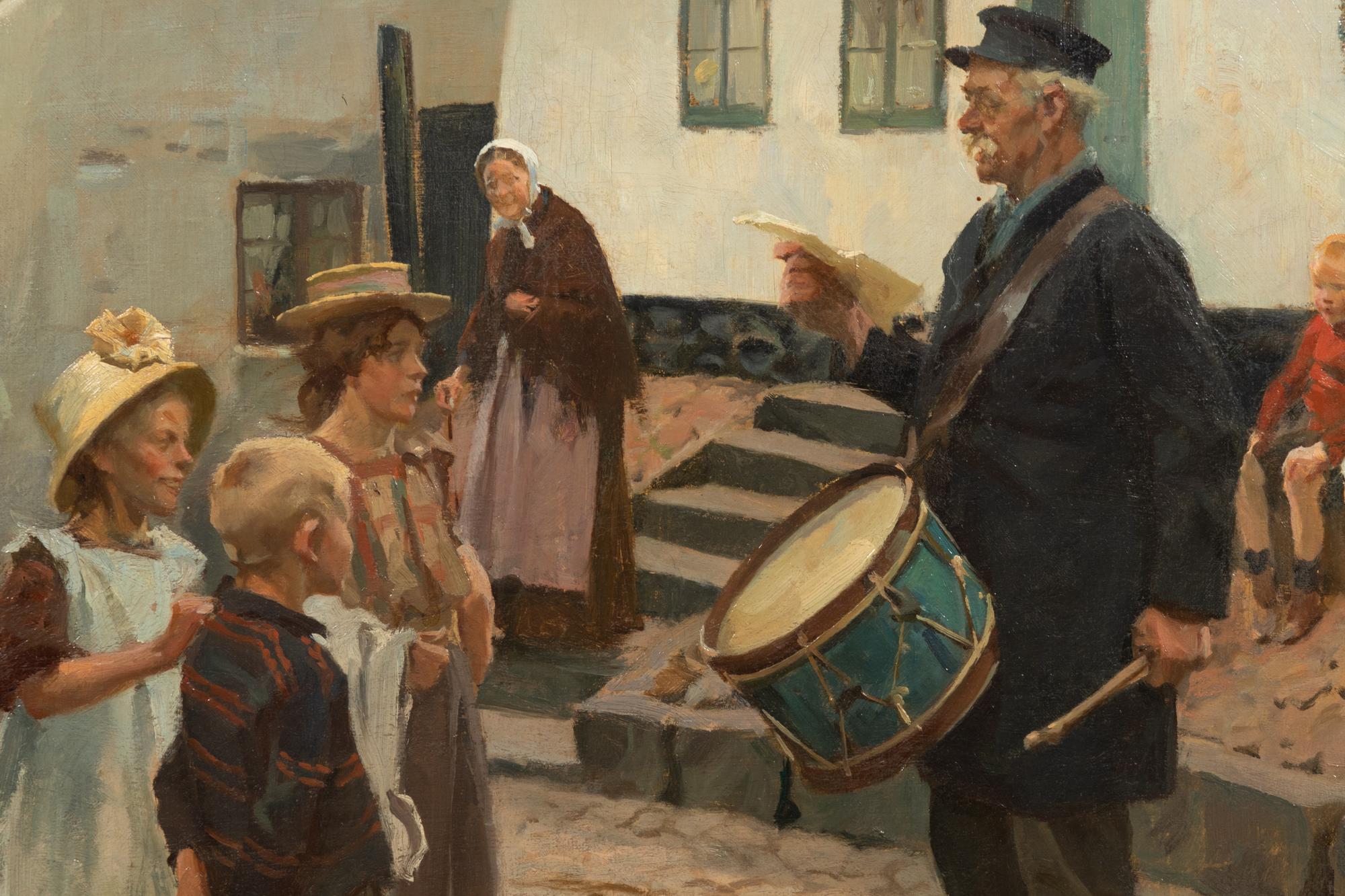 Villagers on Street with Drummer