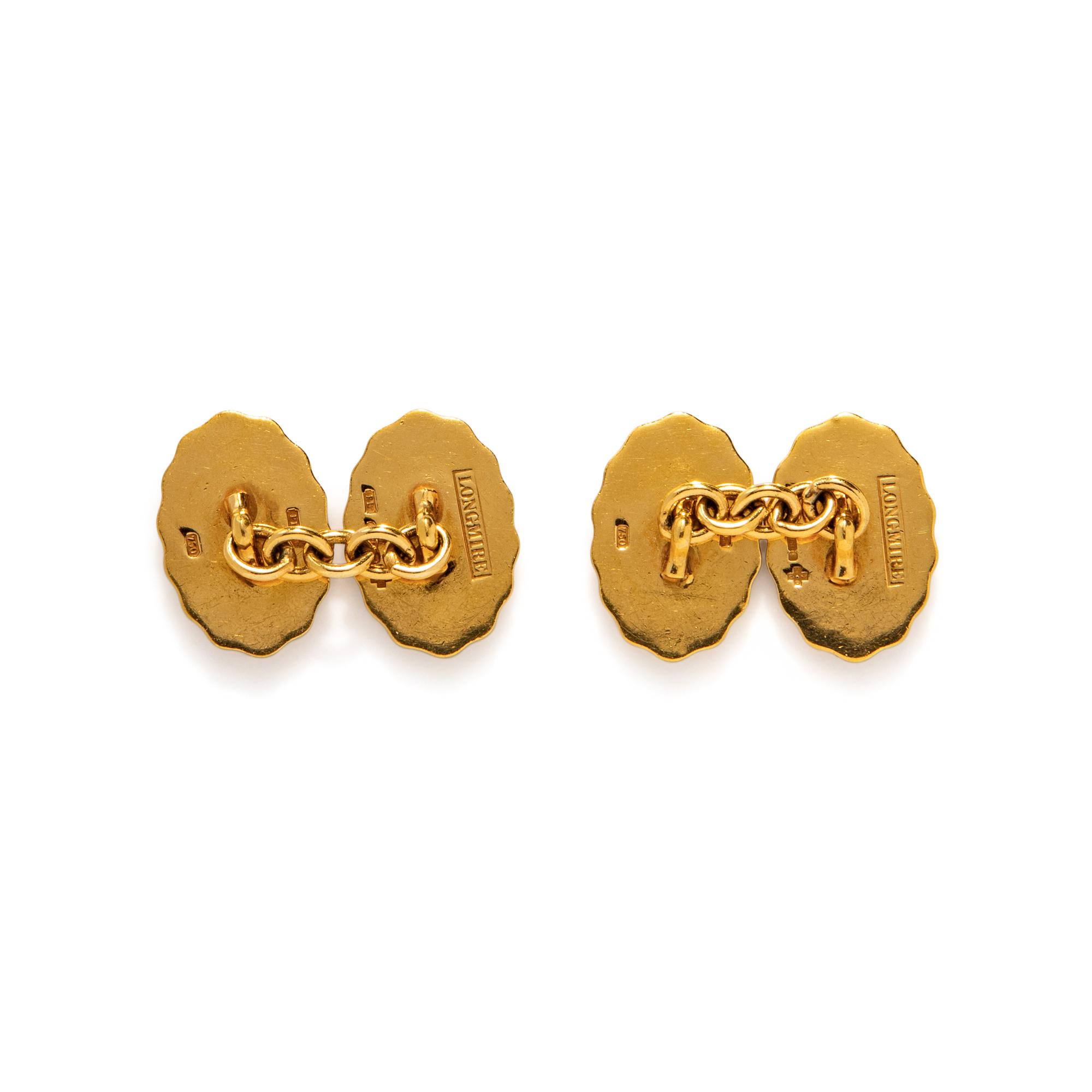 LONGMIRE, YELLOW GOLD AND BLUE ENAMEL CUFFLINKS