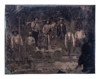 [EARLY PHOTOGRAPHY]. Quarter plate tintype of a group of railroad workers, incl. African American and white subjects.