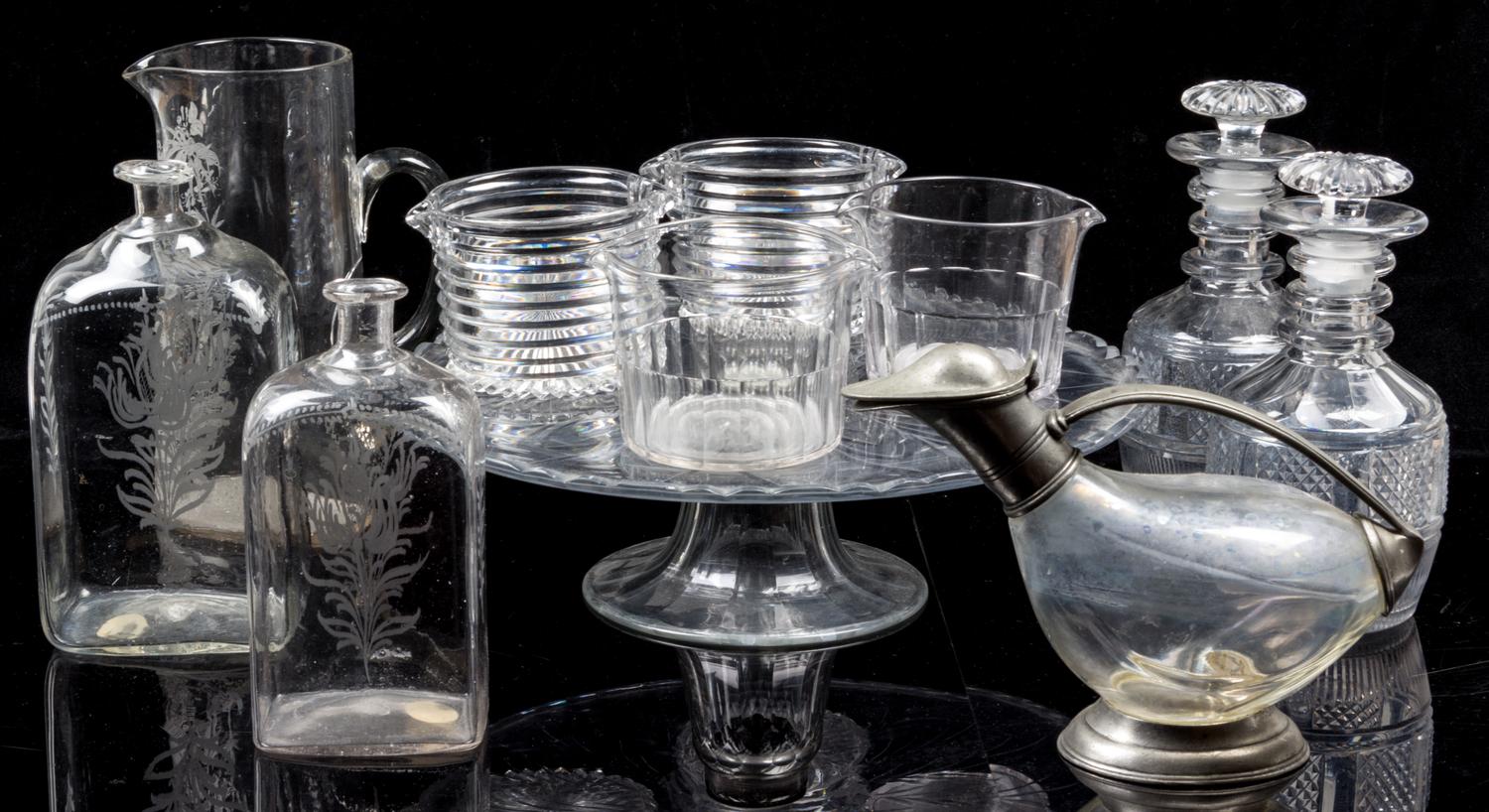 A Collection of Eleven Glass Table Articles Height of pitcher 10 1/4 inches. — 19TH CENTURY
