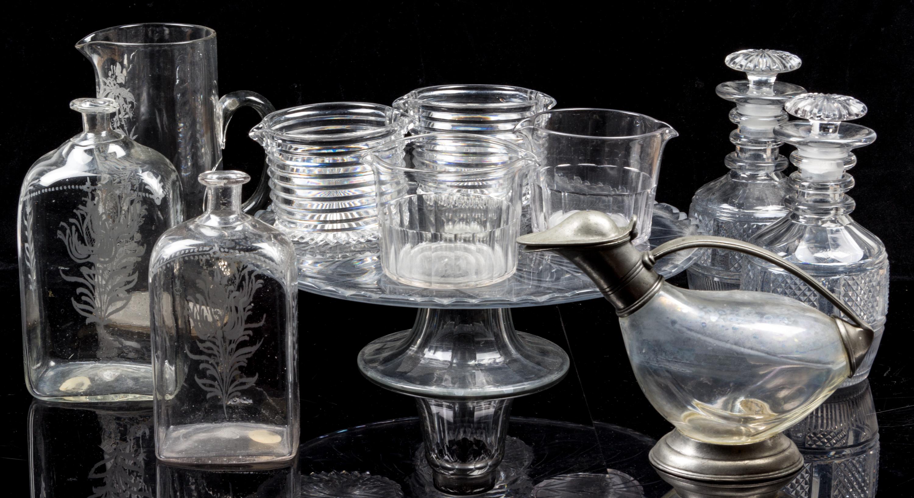 A Collection of Eleven Glass Table Articles Height of pitcher 10 1/4 inches. — 19TH CENTURY
