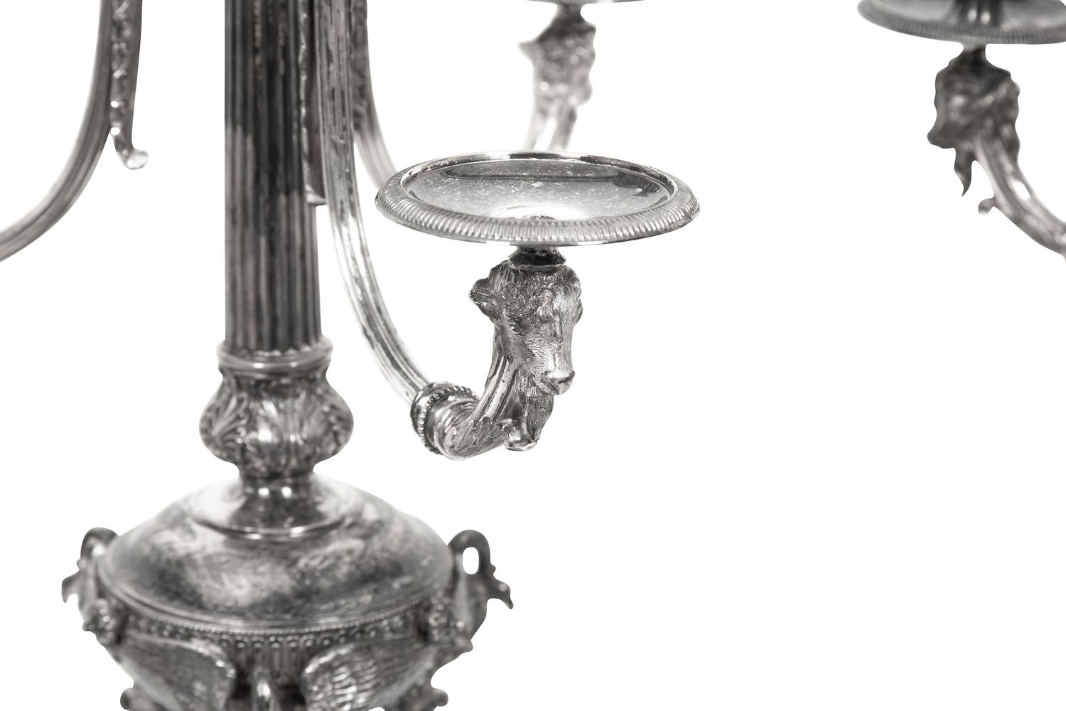 A Pair of English Silver-Plate Four-Light Candelabra