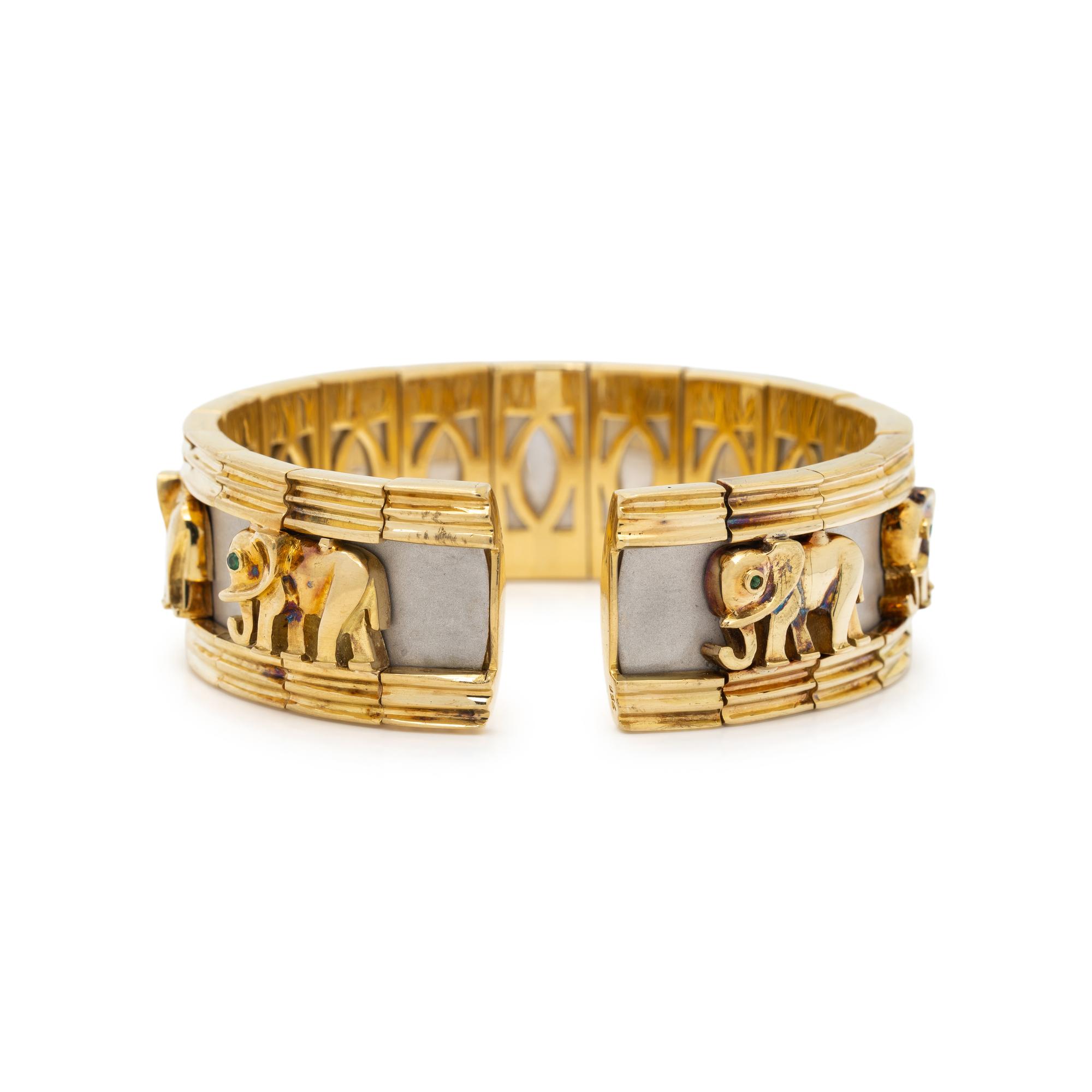 YELLOW GOLD AND DIAMOND FLEXIBLE ELEPHANT CUFF BRACELET