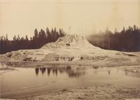 Frank Jay Haynes, (American, 1853-1921), Liberty Cap and Hotel, Yellowstone National Park Yellowstone Lake, Mount Sheridan, Yellowstone
