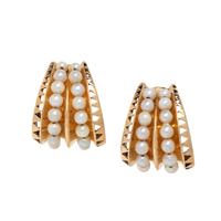 CULTURED PEARL AND YELLOW GOLD CLIP EARRINGS