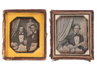 [DAGUERREOTYPE - PORTRAITURE]. Two sixth plate daguerreotypes of man with guitar. [New Orleans, LA]: ca early 1840s.
