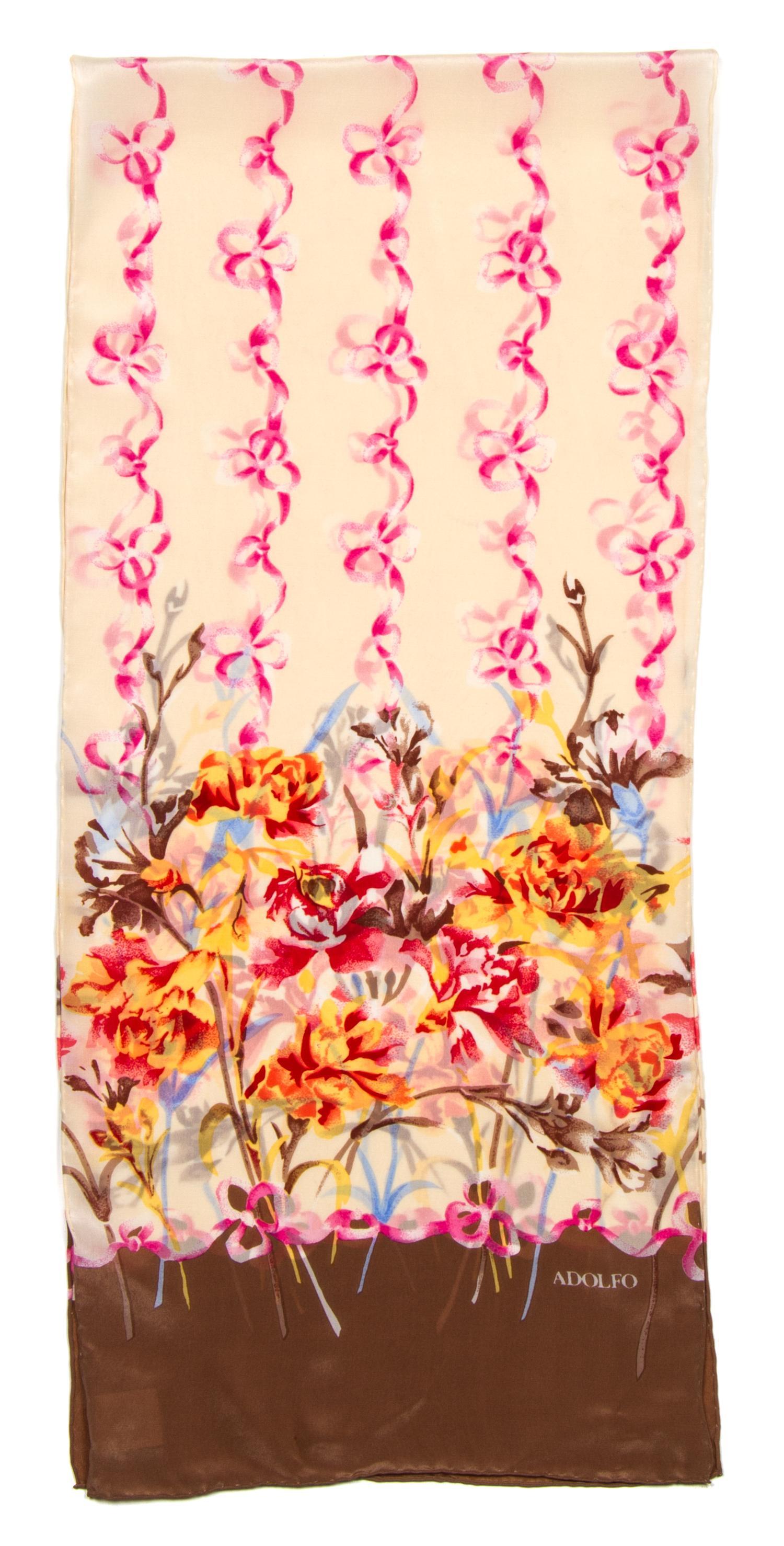 An Adolfo Silk Floral Scarf, 52" x 11".