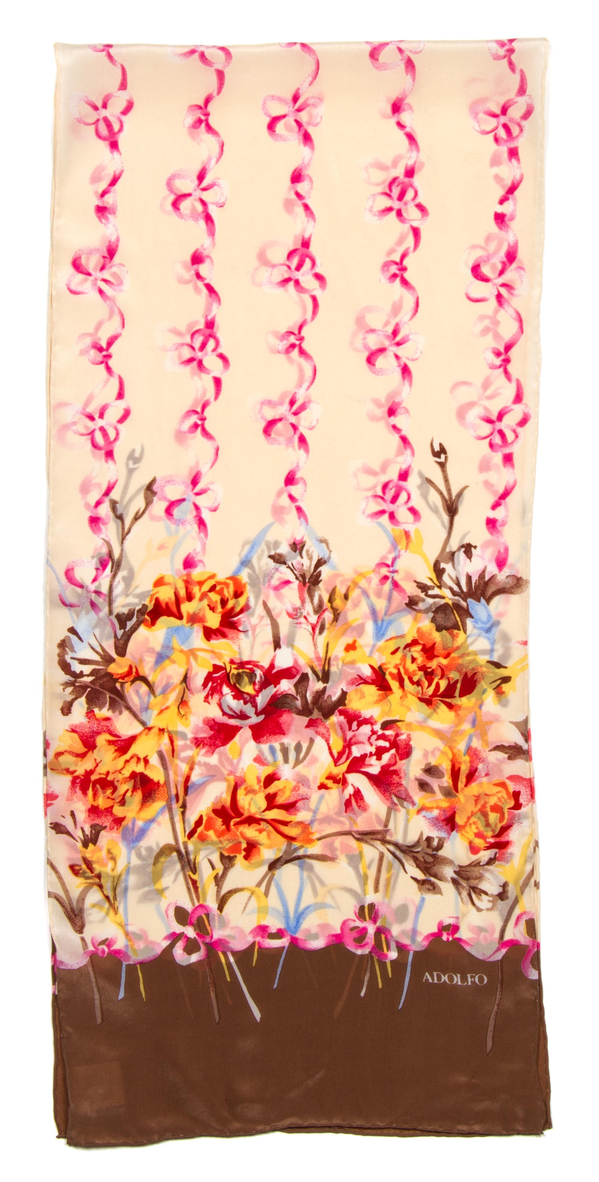 An Adolfo Silk Floral Scarf, 52" x 11".