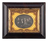 [EARLY PHOTOGRAPHY]. A group of 3 half plate daguerreotypes of large groups, incl. identified family of 5 from Maine.