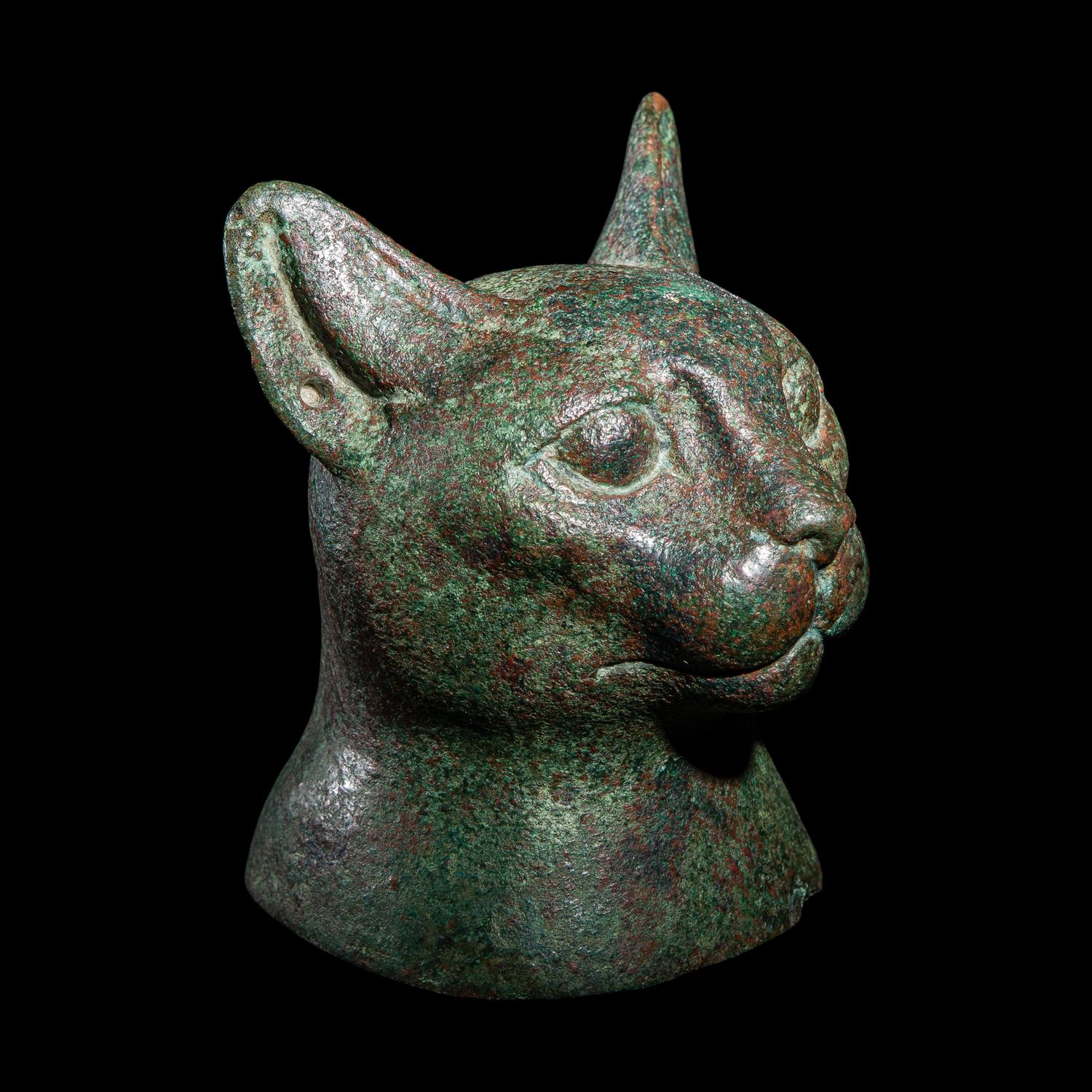 An Egyptian Bronze Bust of a Cat