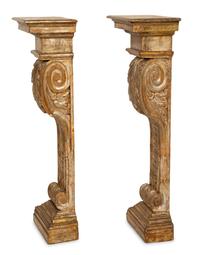 A Pair of Italian Silvered and Giltwood Pilaster Pedestals