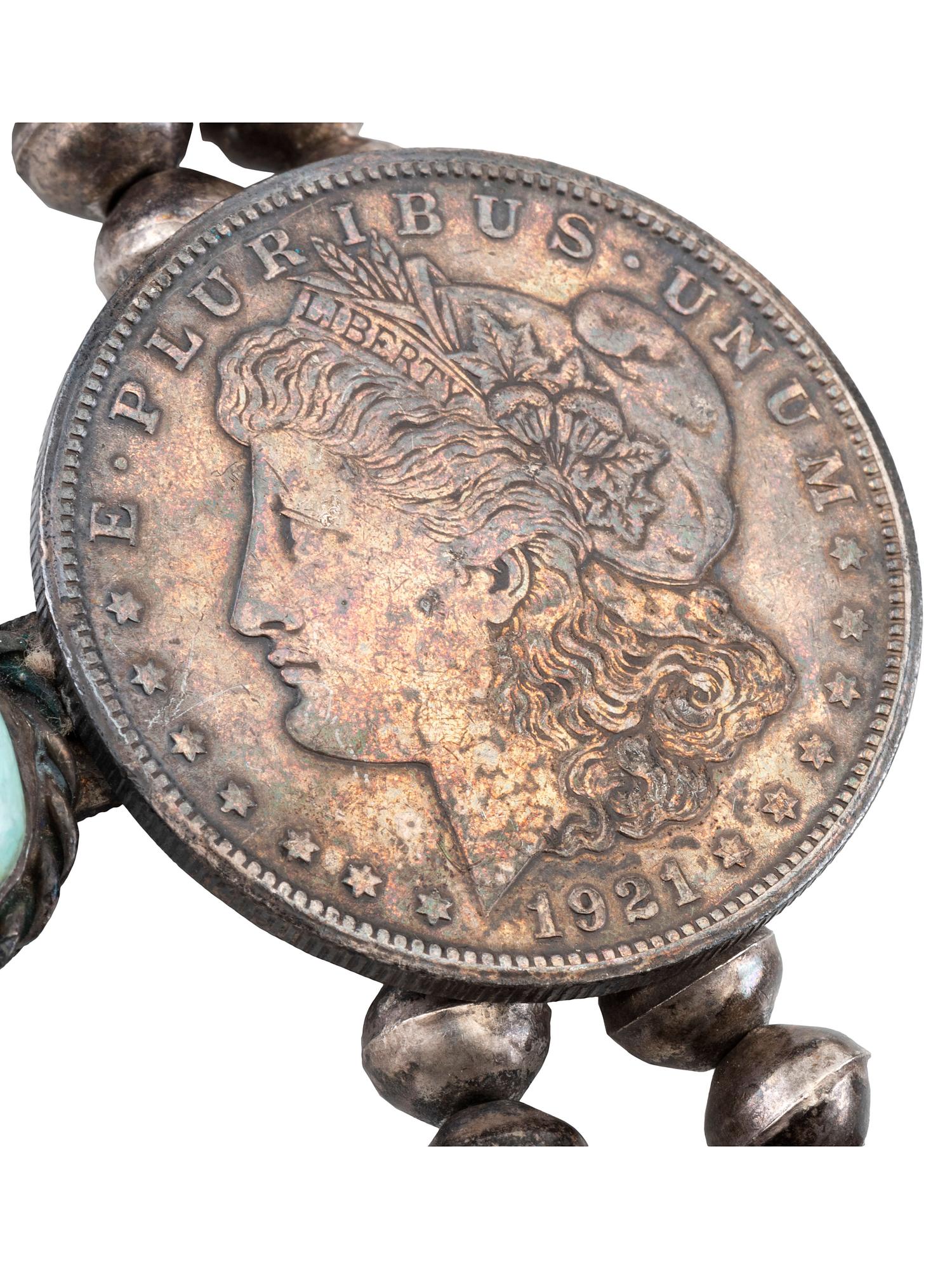 Navajo Coin and Turquoise Squash Blossom Necklace