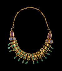 A Byzantine Gold, Sapphire, Chalcedony, Amethyst, and Emerald Necklace