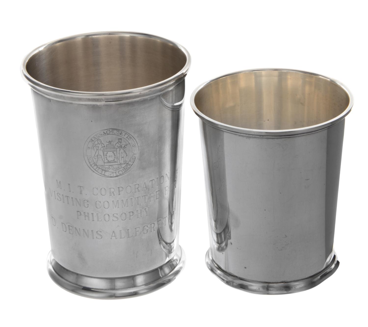 An American Silver Julep Cup, M. Fred Hirsch Co., Jersey Cty, NJ, of squat form, together with a Reed & Barton silver-plate example wit