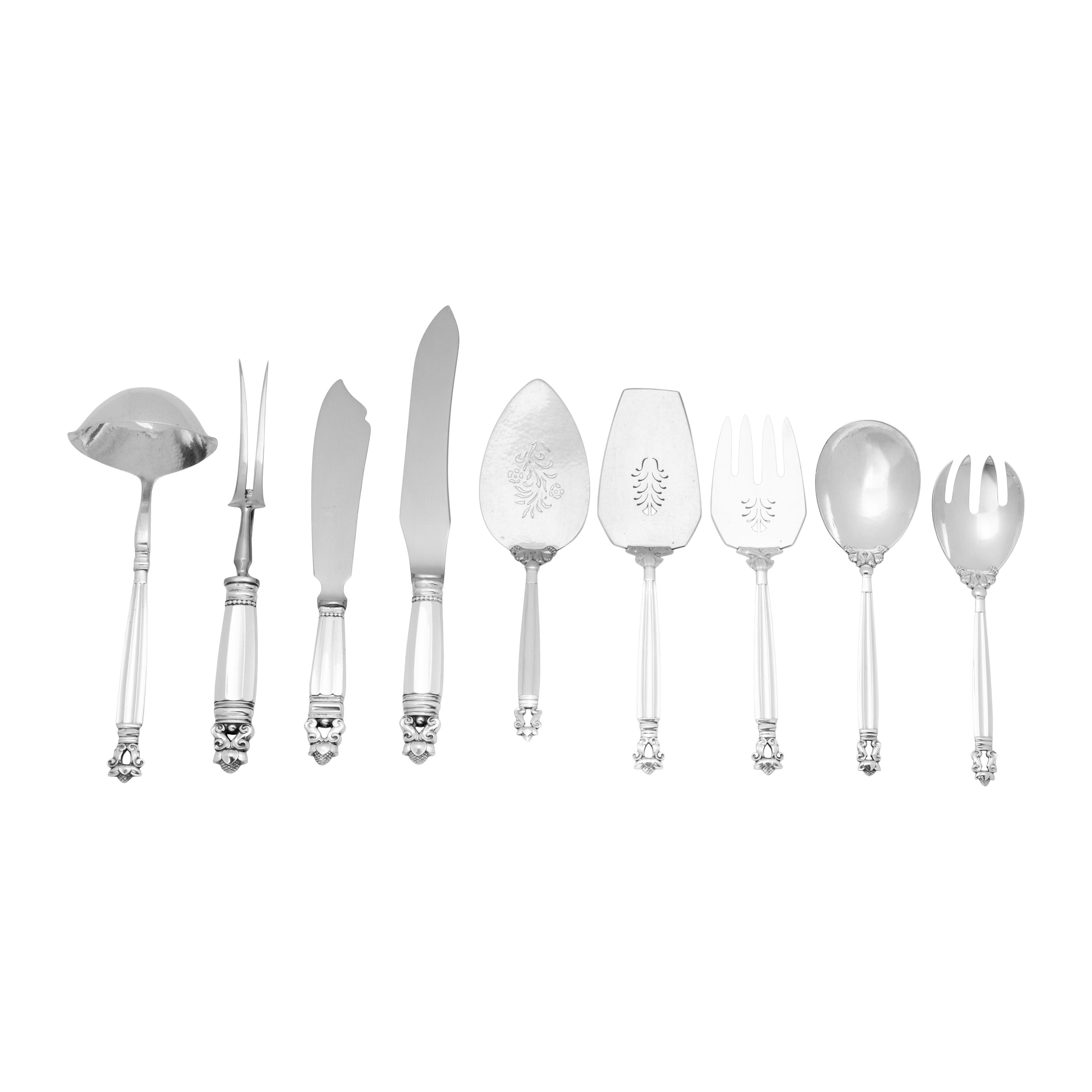 An Extensive Georg Jensen Acorn Silver Flatware Service