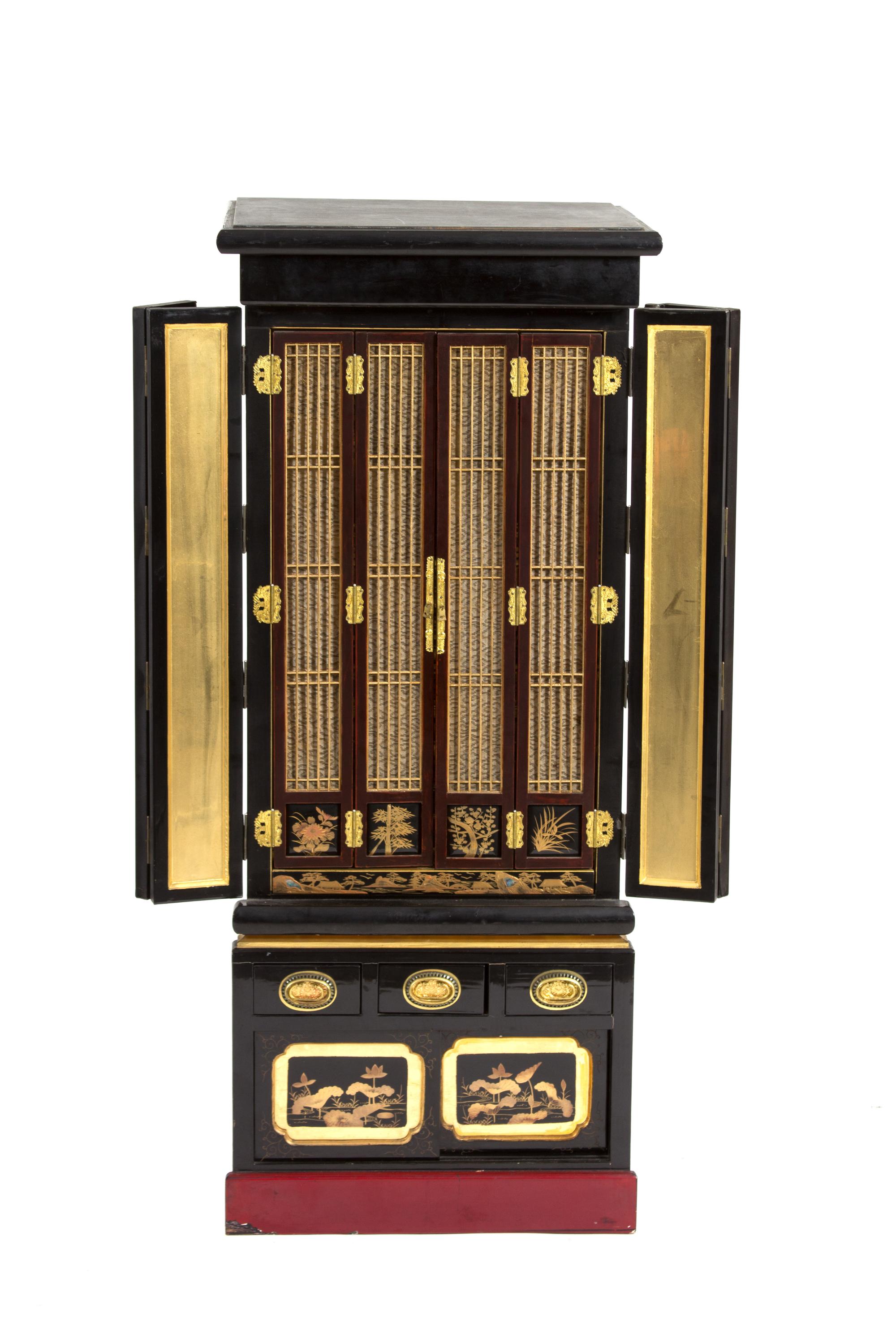 A Japanese Black Lacquered Household Shrine Height 48 1/2 x width 19 x depth 6 inches. — 19TH CENTURY
