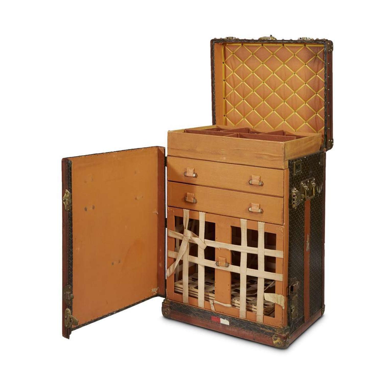 A Goyard fitted wardrobe trunk in black 'Goyardine' printed canvas first quarter 20th century