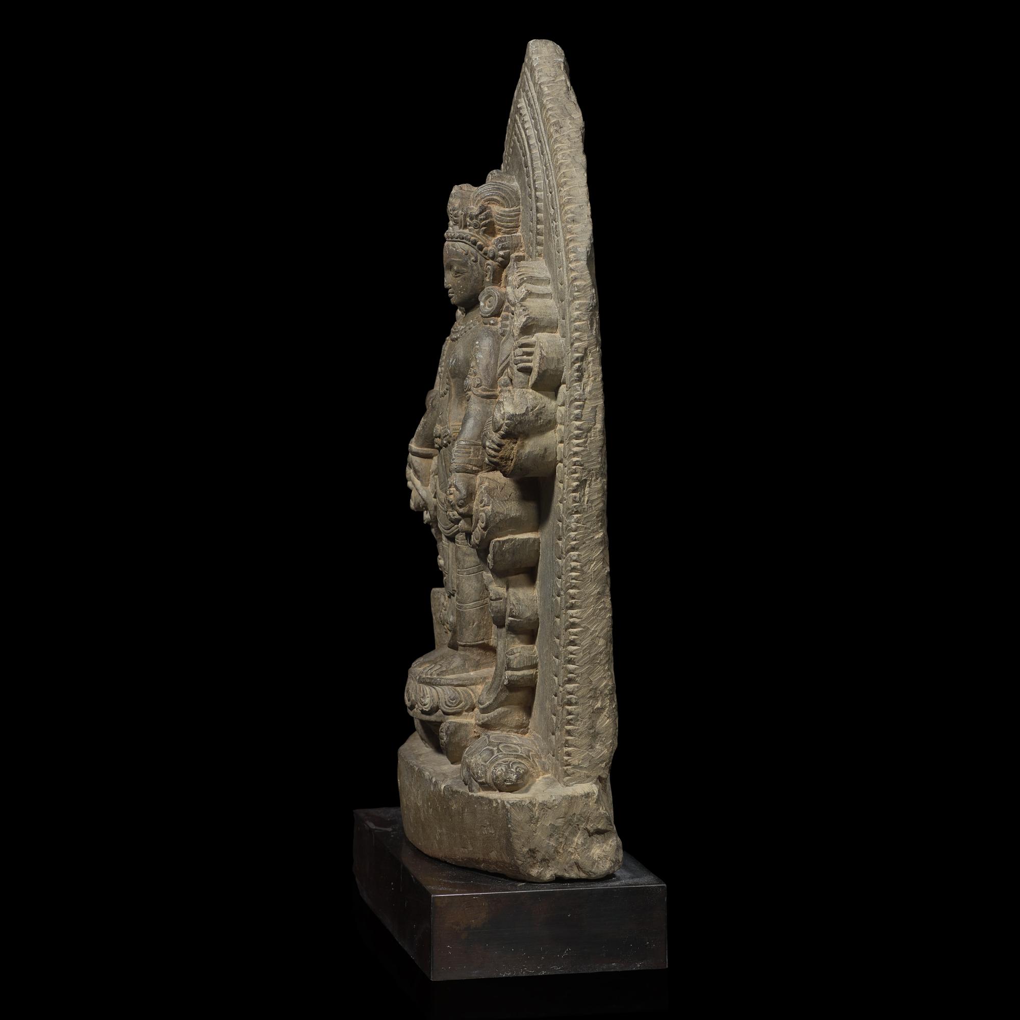 A Small Nepalese Carved Stone Stele Depicting Lakshminarayana, 17th Century