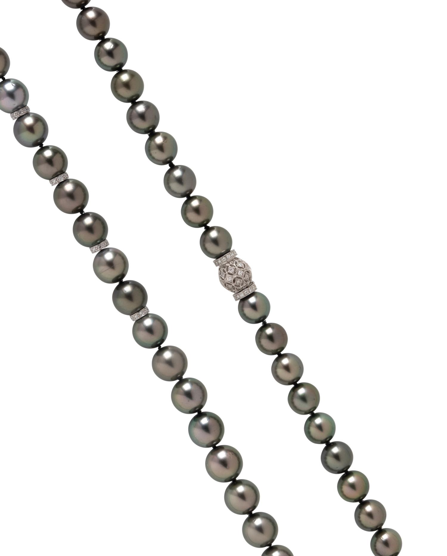 TAHITIAN CULTURED PEARL AND DIAMOND NECKLACE