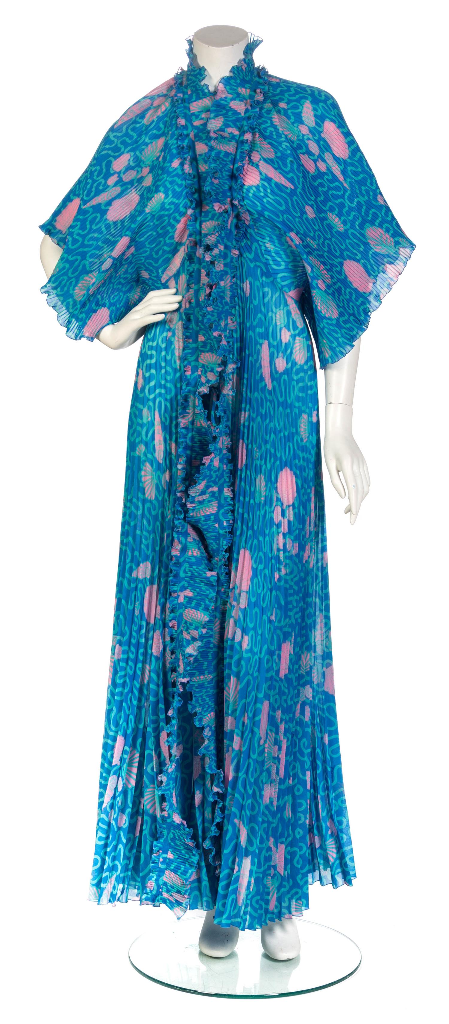 A Zandra Rhodes Blue and Pink Print Pleated Dress, Size A.