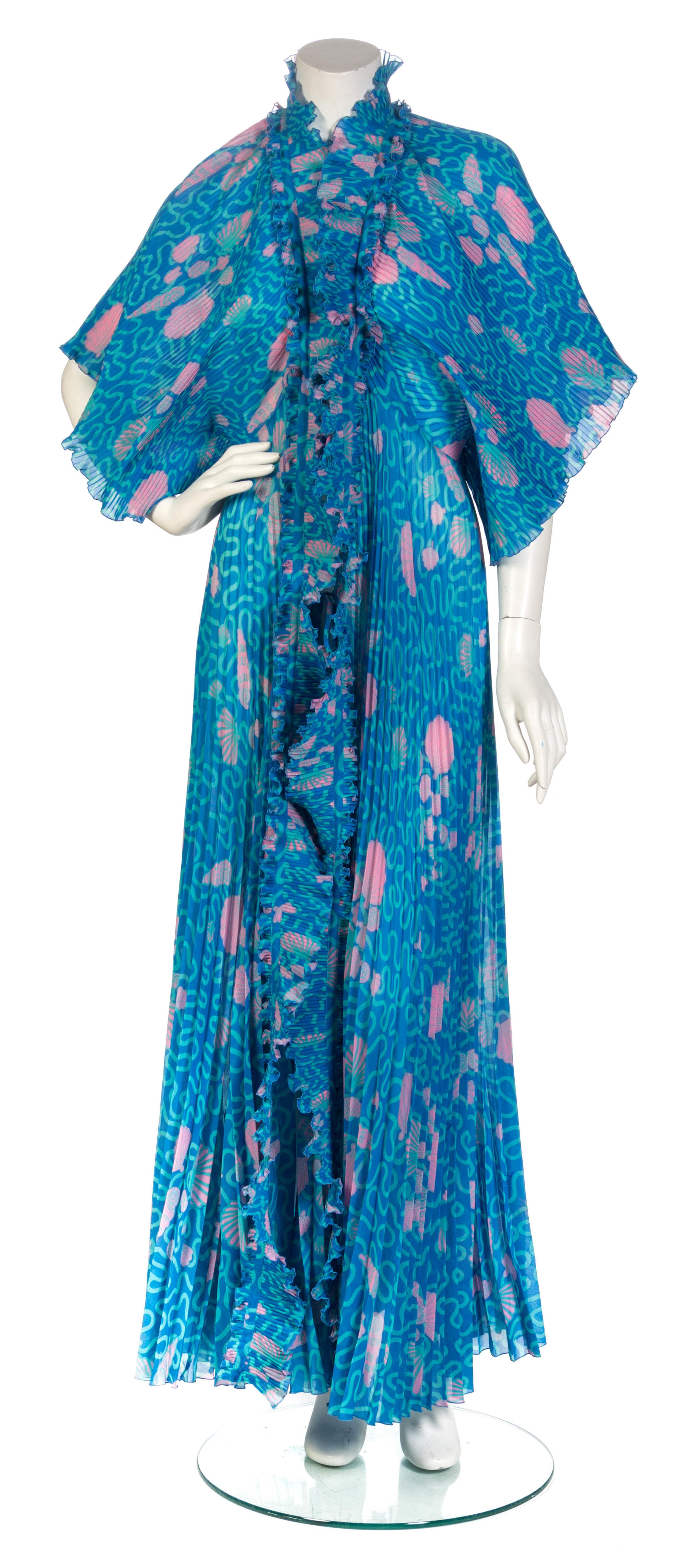 A Zandra Rhodes Blue and Pink Print Pleated Dress, Size A.