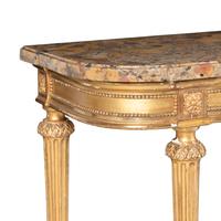 A Pair of Louis XVI Style Giltwood and Marble-Top Console Tables