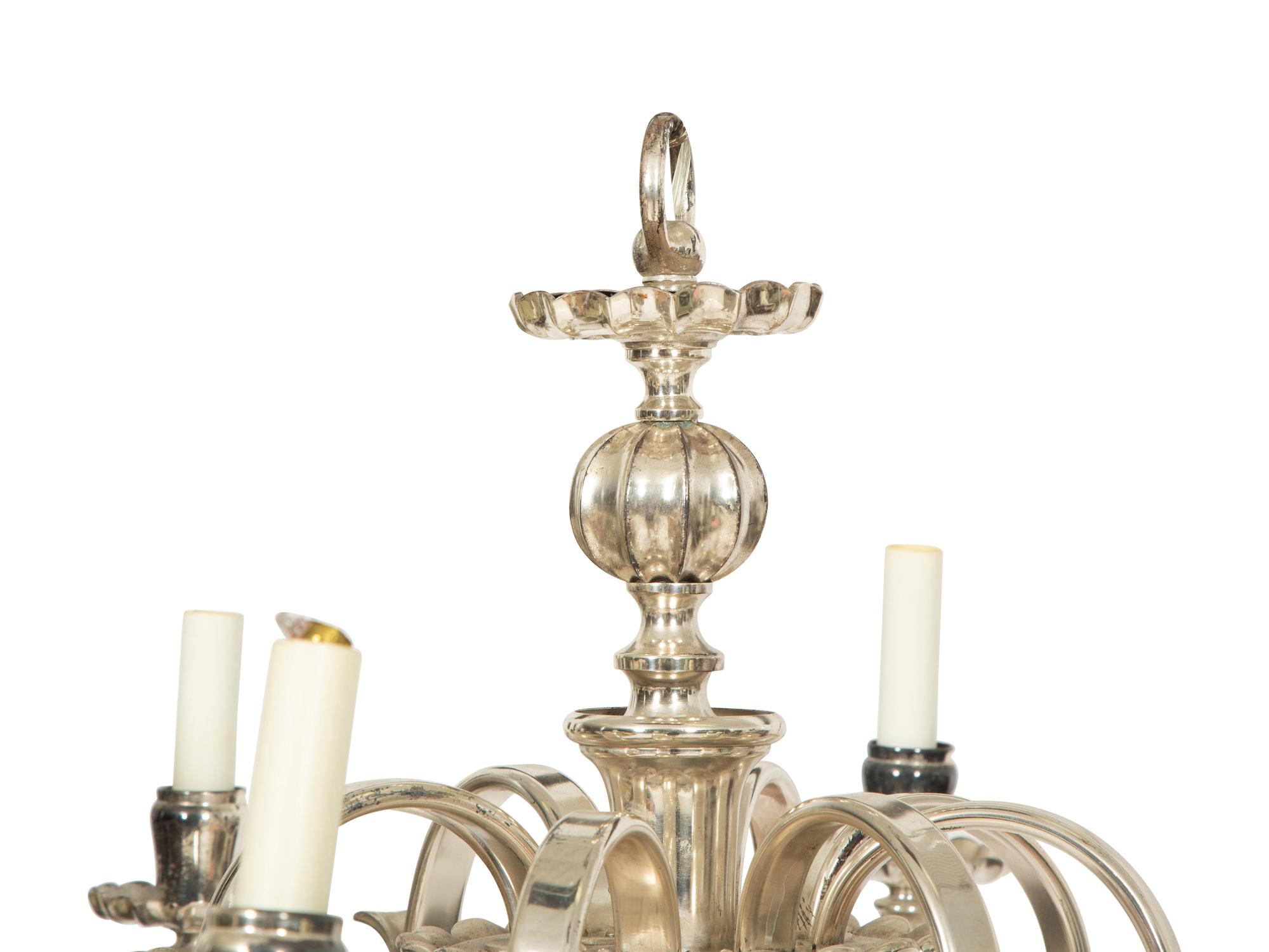 A Silver-Plate Eight-Light Chandelier