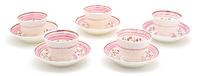 Five English Lusterware Cups with Undertrays — 19TH CENTURY