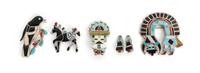 A Group of Zuni Chanel Inlaid Articles Larget height 2 3/4 x width 2 1/2 inches.