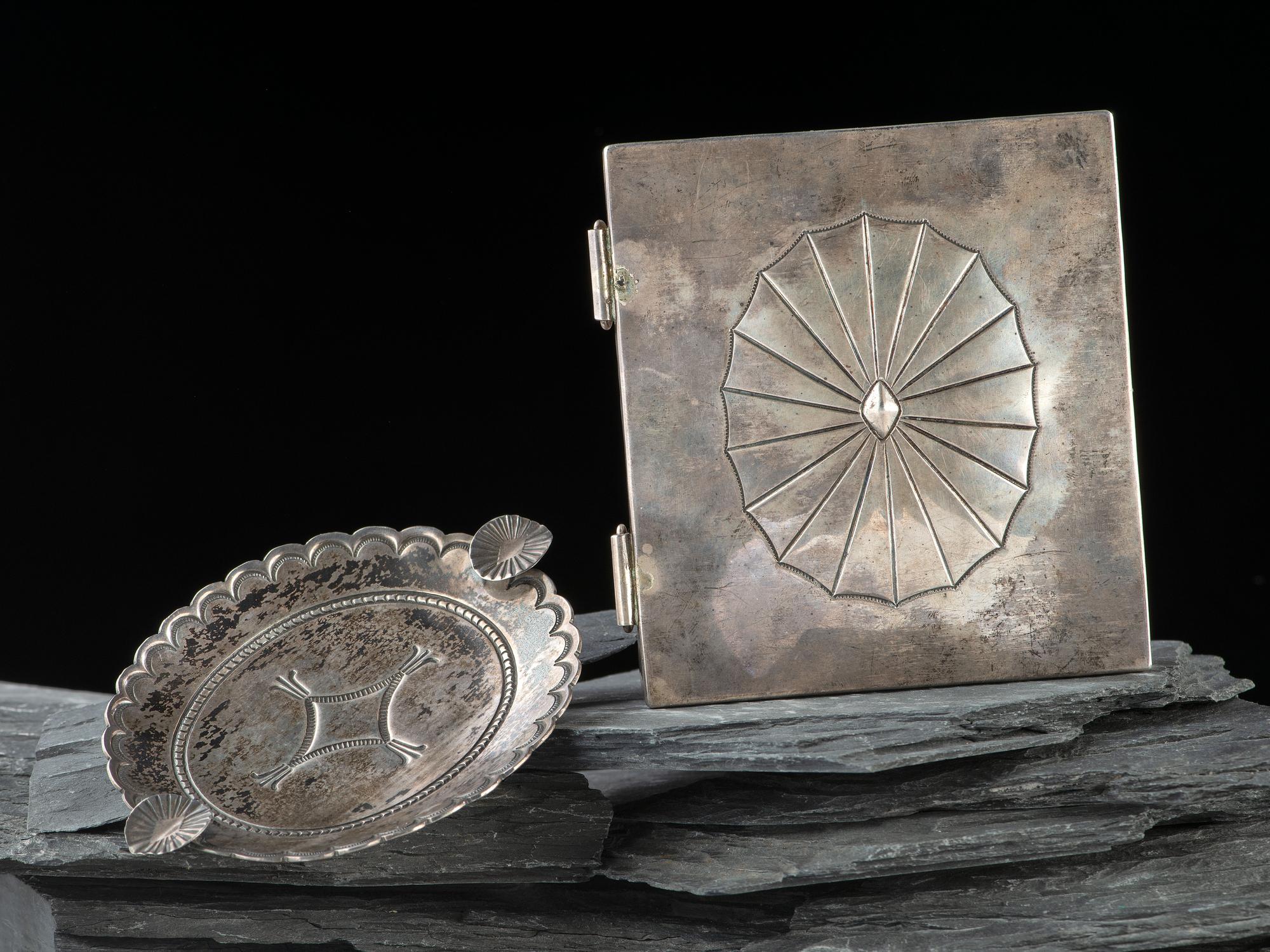 Navajo Silver Lidded Box and Ashtray