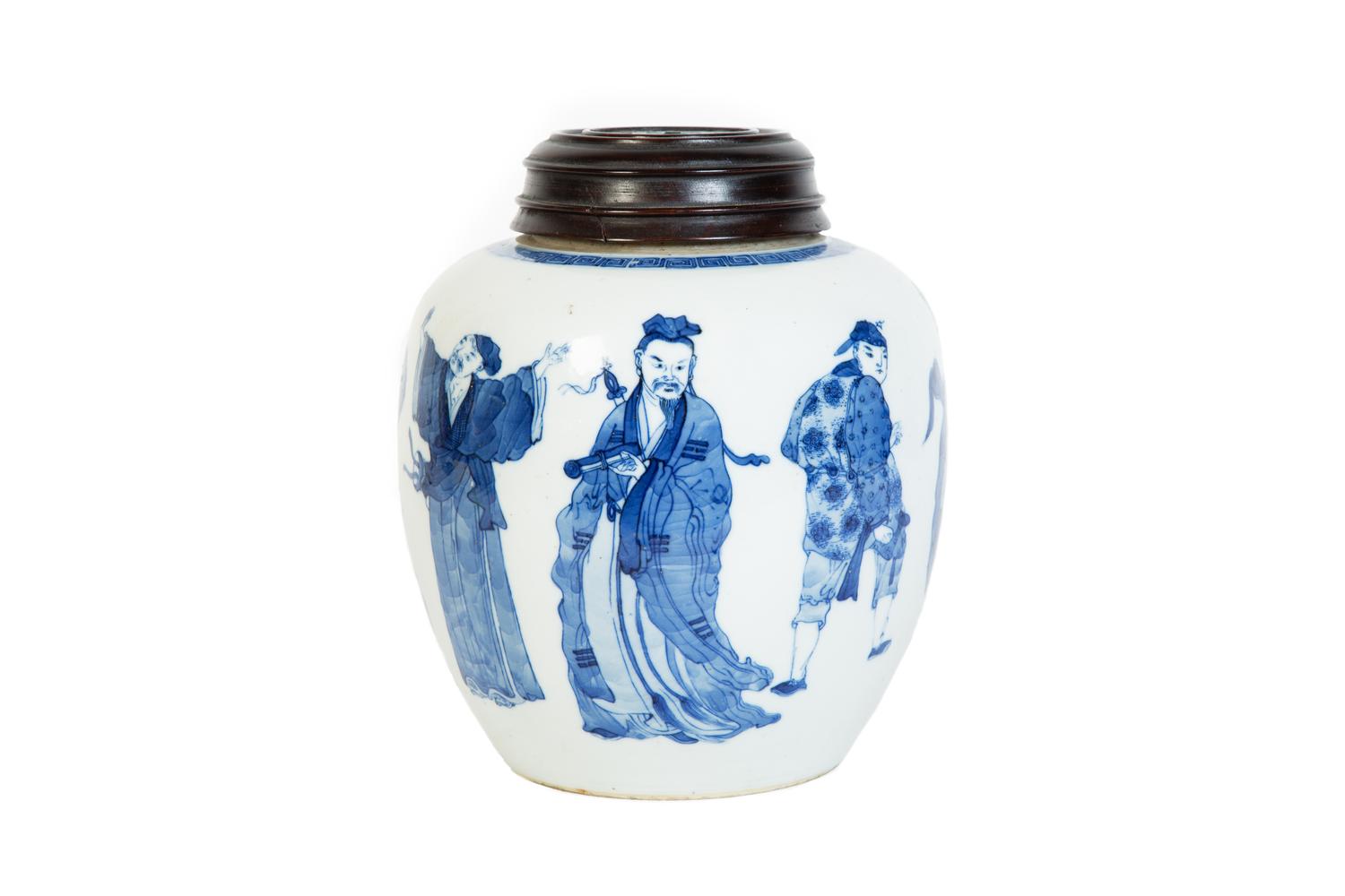 A Chinese Blue and White Porcelain Ginger Jar with Figural Decoration — 19TH CENTURY