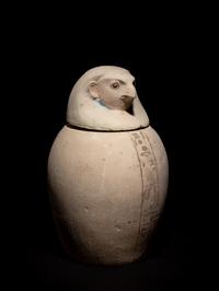 A Set of Four Egyptian Painted Limestone Canopic Jars of the Sons of Horus