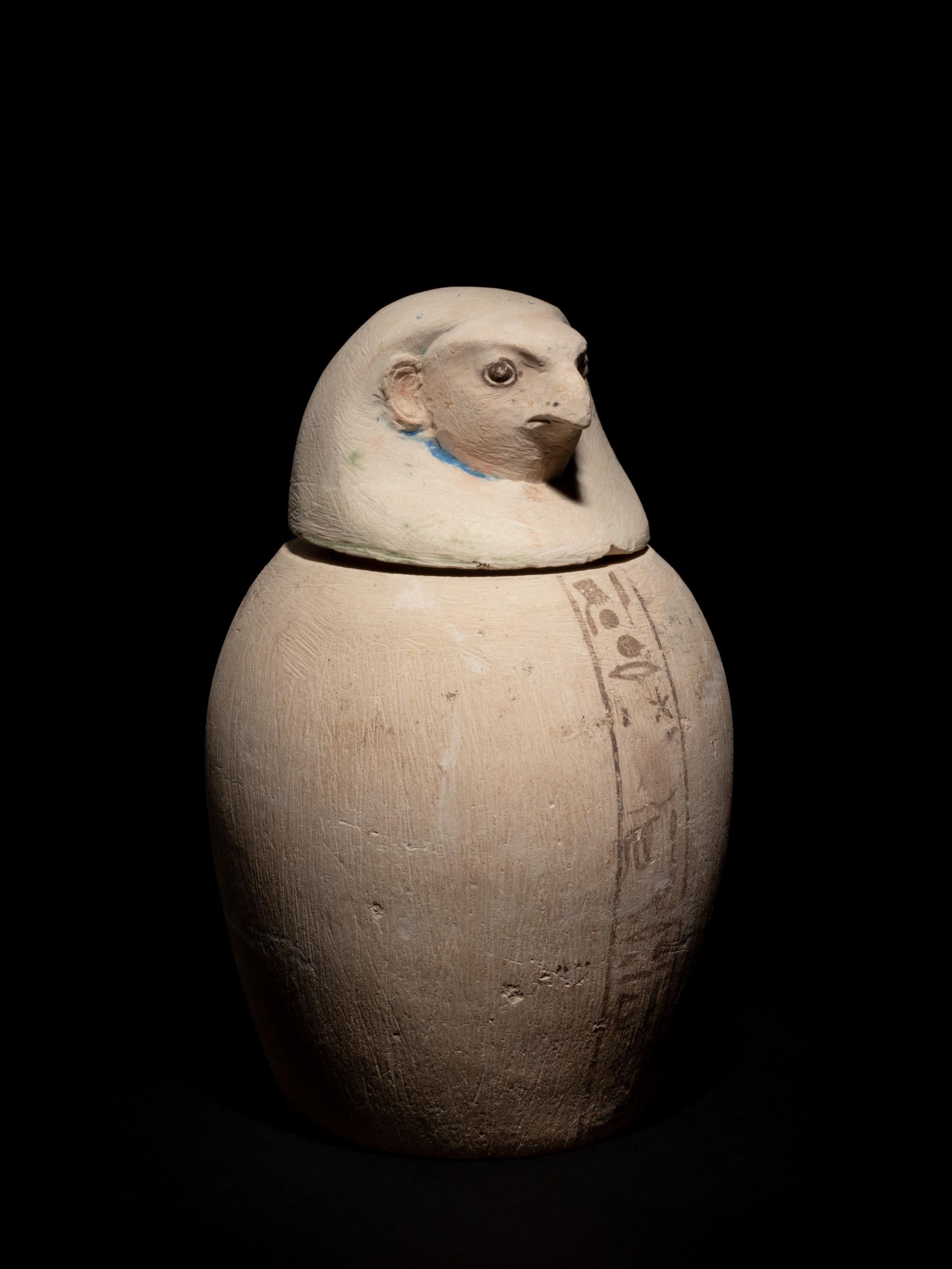 A Set of Four Egyptian Painted Limestone Canopic Jars of the Sons of Horus