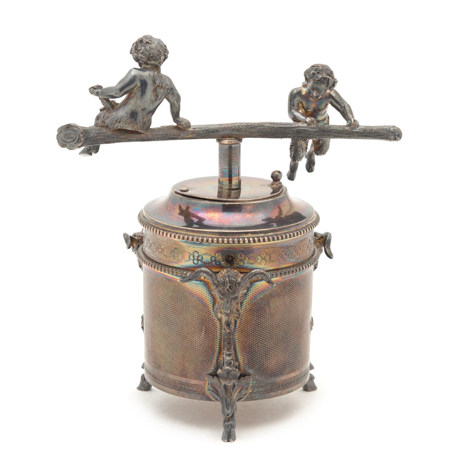 A Silver-Plate Pepper Grinder Height 4 3/4 inches.
