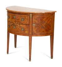 A Pair of Louis XVI Style Demilune Marble-Top Small Commodes