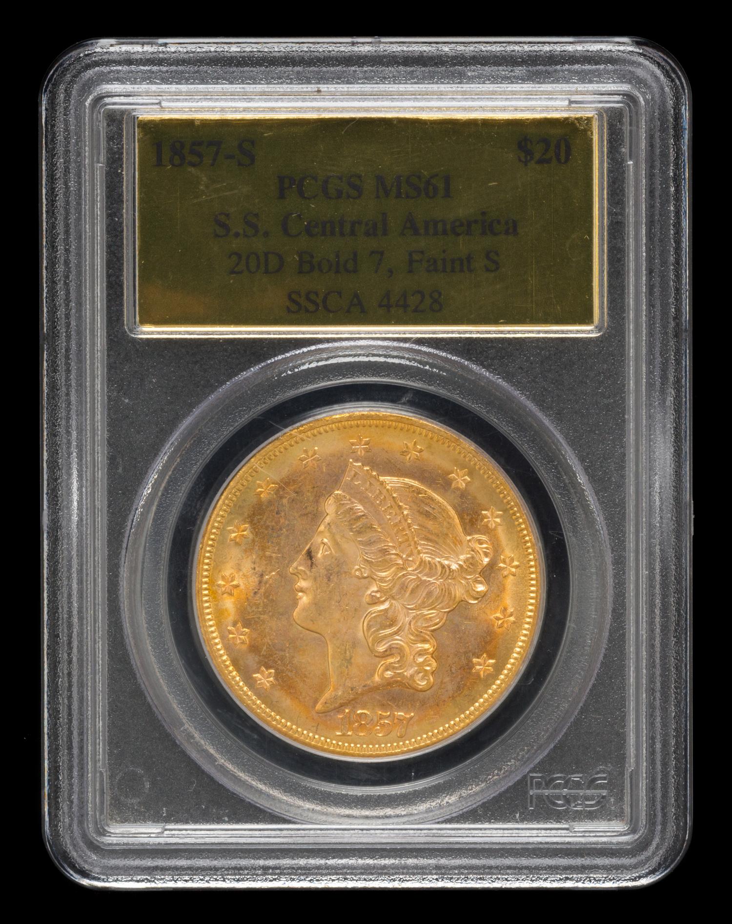 A United States 1857-S S.S. Central America: Liberty Head $20 Gold Coin