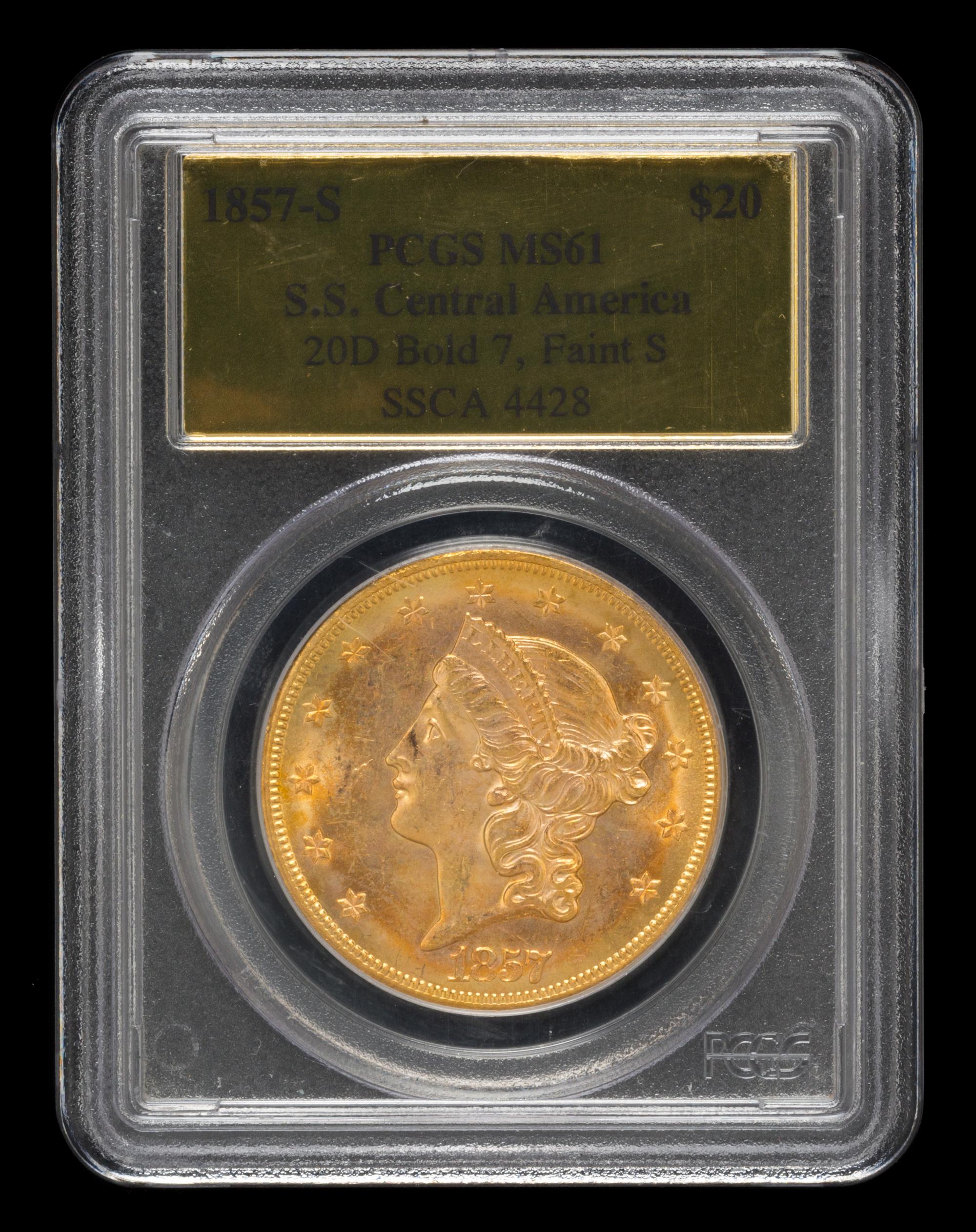 A United States 1857-S S.S. Central America: Liberty Head $20 Gold Coin