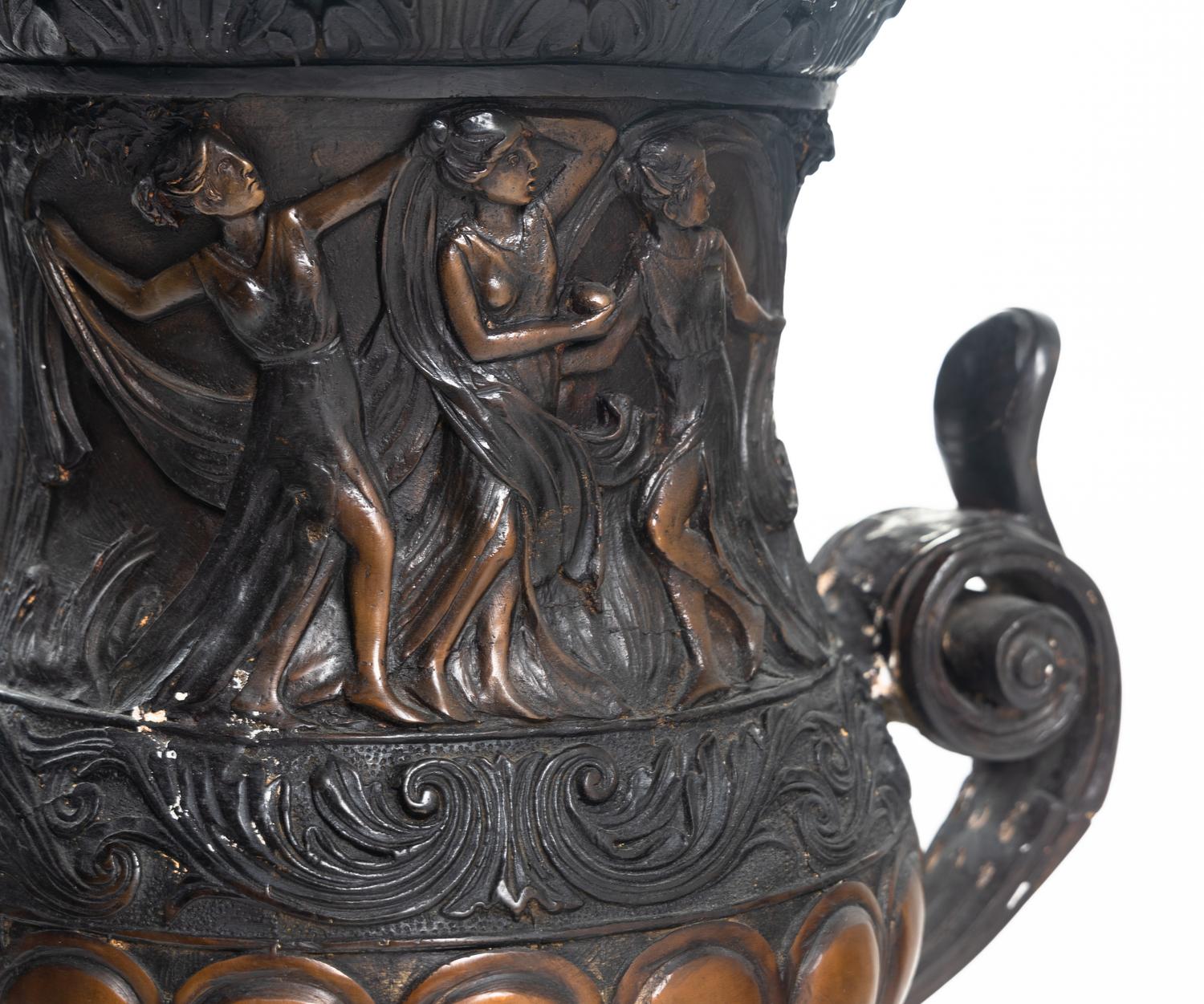 A Pair of Neoclassical Style Cast Metal Urns
