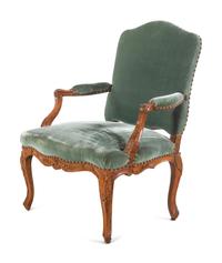 A Régence Velvet-Upholstered Beechwood Armchair