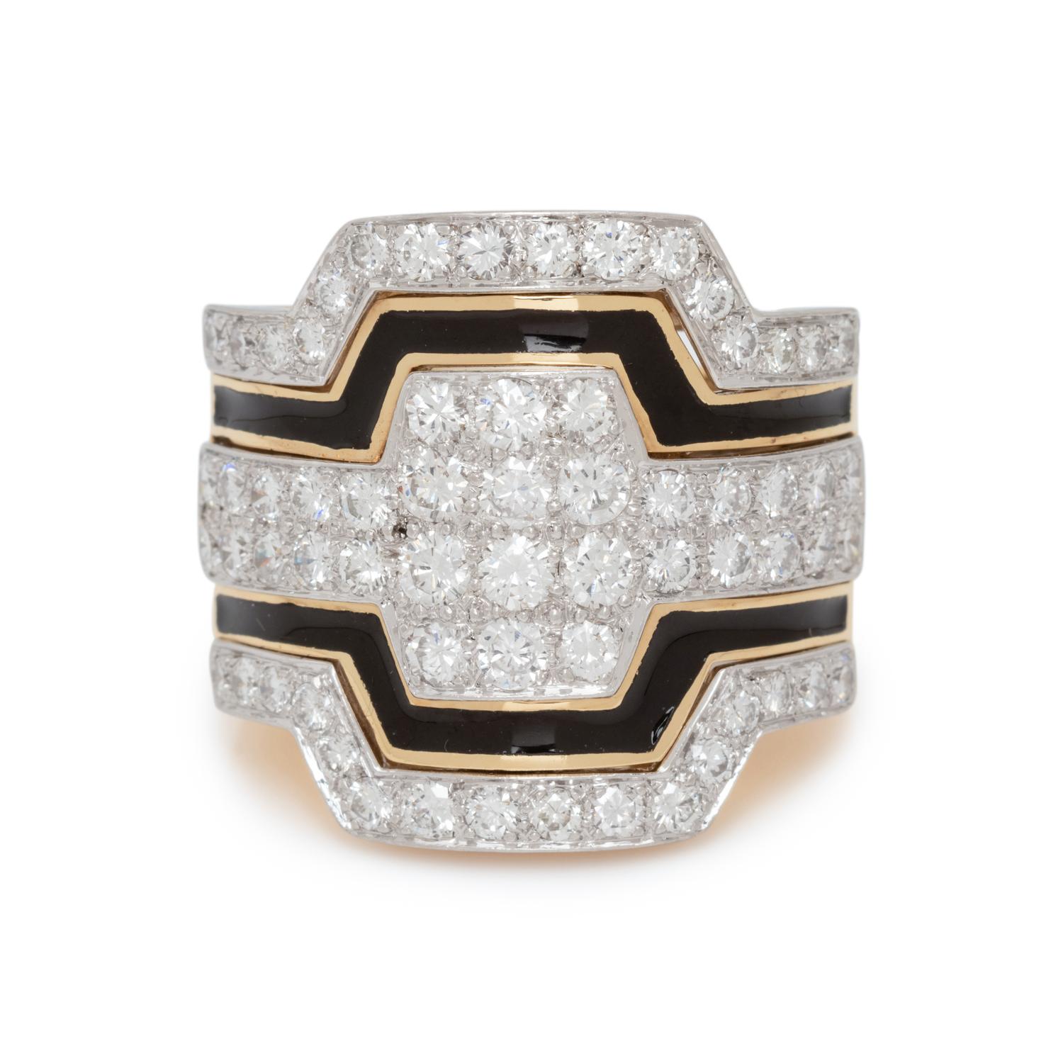 DAVID WEBB, DIAMOND AND ENAMEL RING