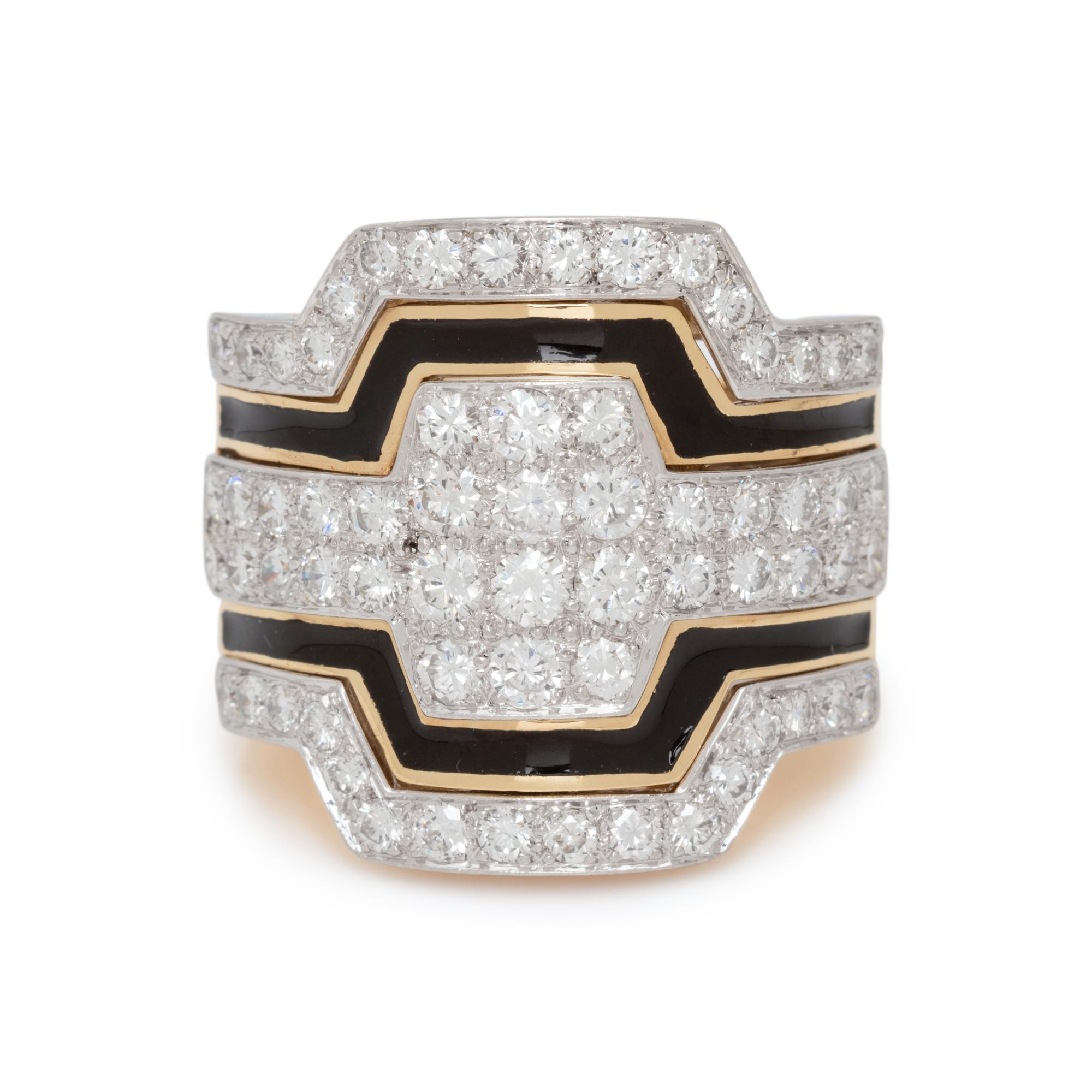 DAVID WEBB, DIAMOND AND ENAMEL RING
